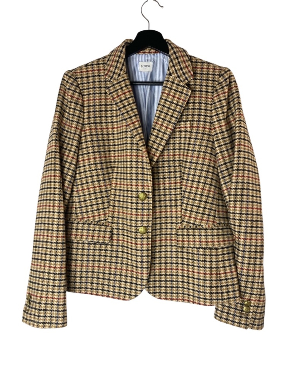 J.Crew Herringbone wool-blend schoolboy blazer in Light Khaki Brick Red